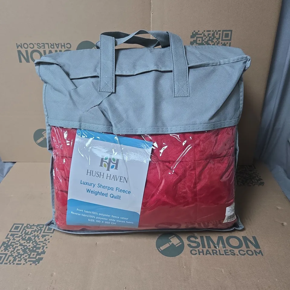 HUSH HAVEN LUXURY SHERPA FLEECE WEIGHTED QUILT IN BAG