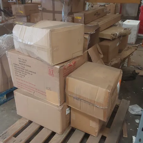 PALLET CONTAINING A LARGE QUANTITY OF ASSORTED ITEMS INCLUDING: FURNITURE PARTS, ASSORTED CLOTHING ECT
