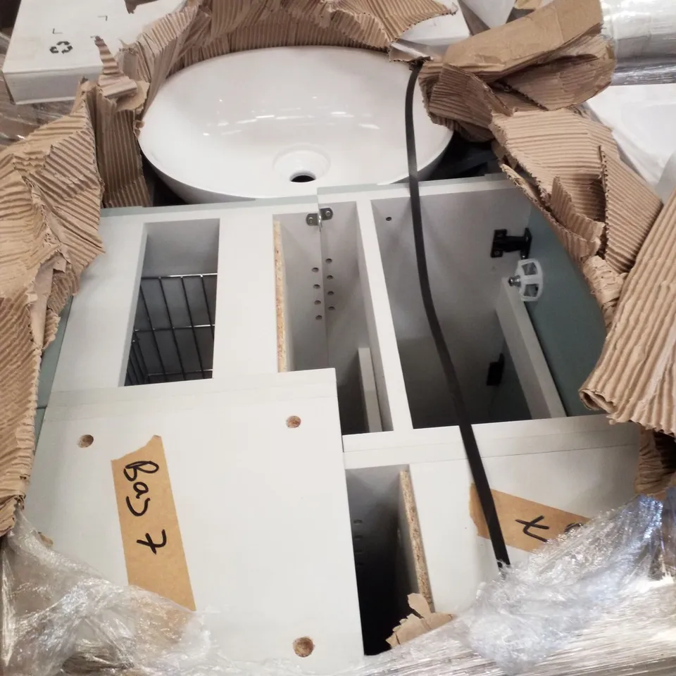 PALLET CONTAINING 3 VANITY UNITS & 1 BASIN