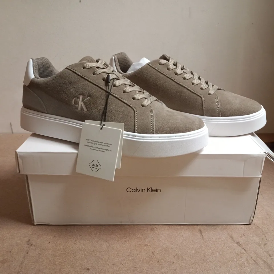 BOXED PAIR OF CALVIN KLEIN LACE UP SHOES IN DESERT TAUPE SIZE UK 9