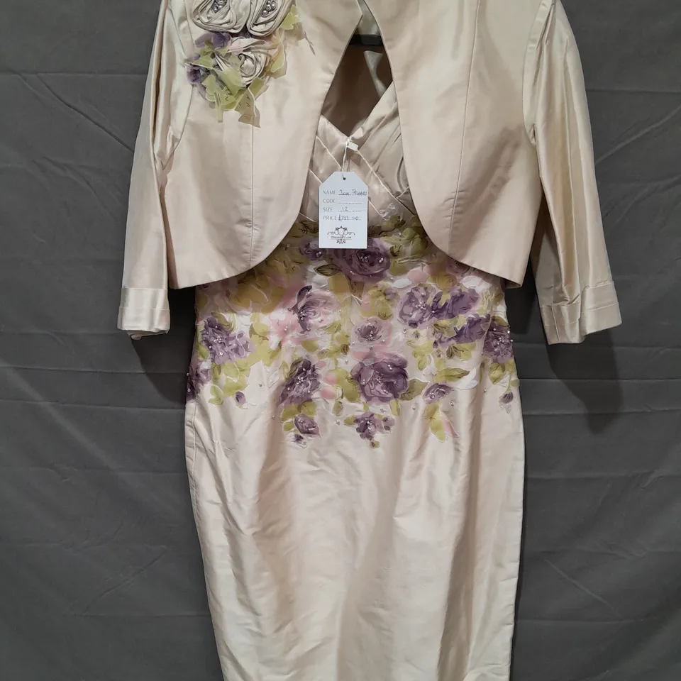 IAN STUART FLORAL EMBELLISHED DRESS AND JACKET SET IN BEIGE - 12
