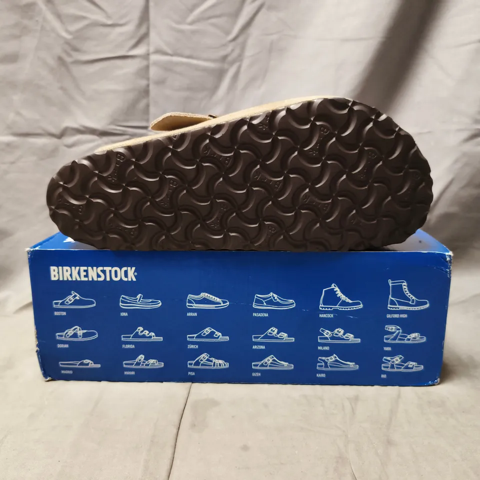 BOXED PAIR OF BIRKENSTOCK BOSTON BS SHOES IN TAUPE SIZE EU 40