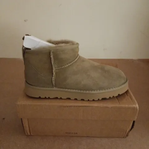 BOXED PAIR OF UGG W CLASSIC ULTRA MINI IN TAN - UK 7