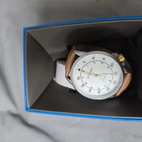 COLUMBIA WRISTWATCH – WHITE DIAL, TAN LEATHER STRAP