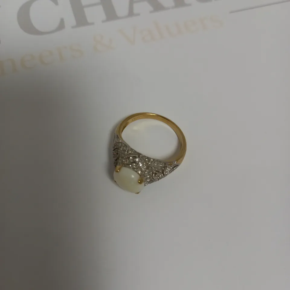 DESIGNER 9CT GOLD OPAL AND DIAMOND DRESS RING, +-1.38CT