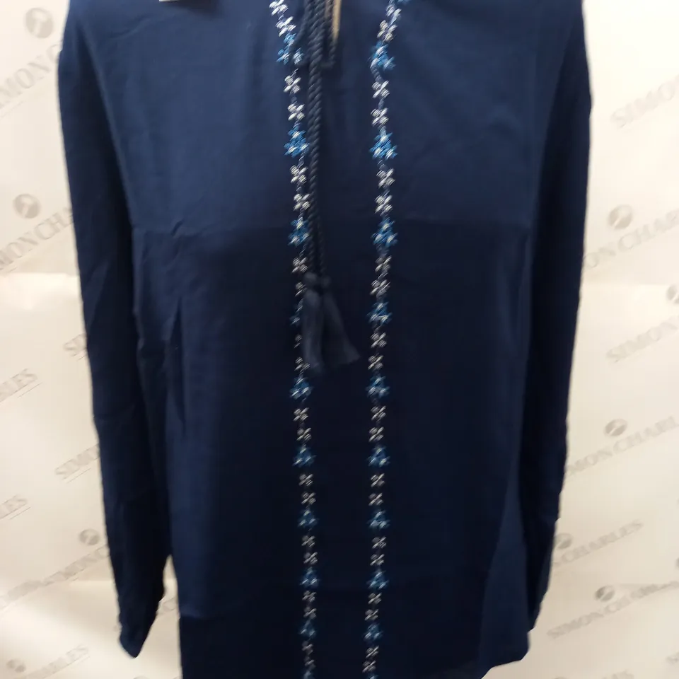 MAISON DE NIMES TASSLE BLOUSE IN NAVY - L