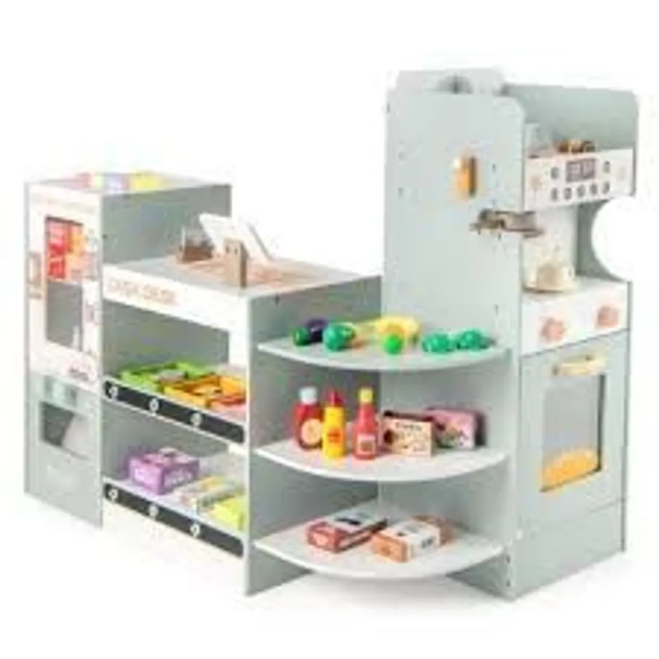 BOXED COSTWAY WOODEN KIDS GROCERY STORE PLAYSET PRETEND PLAY SUPERMARKET, GREEN