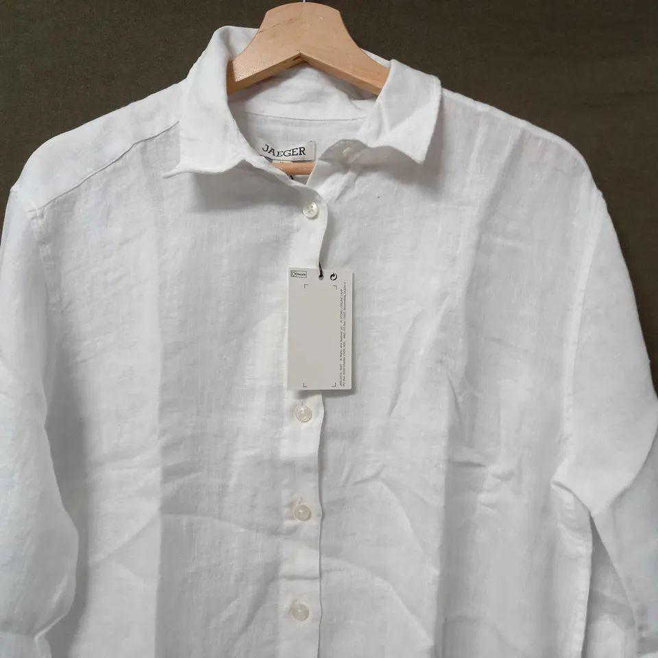 JAEGER FLAX LINEN BUTTON UP SHIRT IN WHITE - SIZE 10