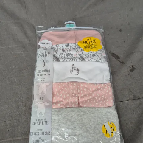 BAGGED PACK OF 5 SLEEPSUITS  -0/3 MONTHS