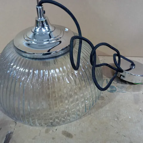 DAR LIGHTING GROUP YAMBOL PENDANT - POLISHED NICKEL FINISH WITH RIBBED CLEAR GLASS - COLLECTION ONLY