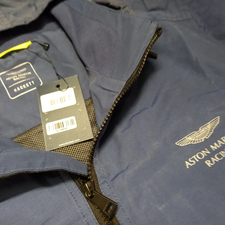 HACKETT ASTON MARTIN RACING BRANDED ZIP THROUGH COAT IN BLUE - L