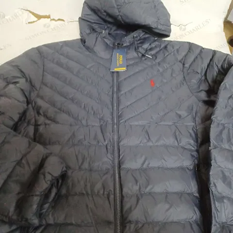 POLO RALPH LAUREN PERFORMANCE NAVY PADDED JACKET WITH HOOD - LARGE