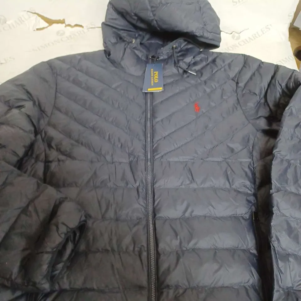 POLO RALPH LAUREN PERFORMANCE NAVY PADDED JACKET WITH HOOD - LARGE
