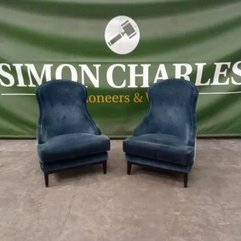SET OF 2 QUALITY DESIGNER WING BACK VELVET CHAIRS