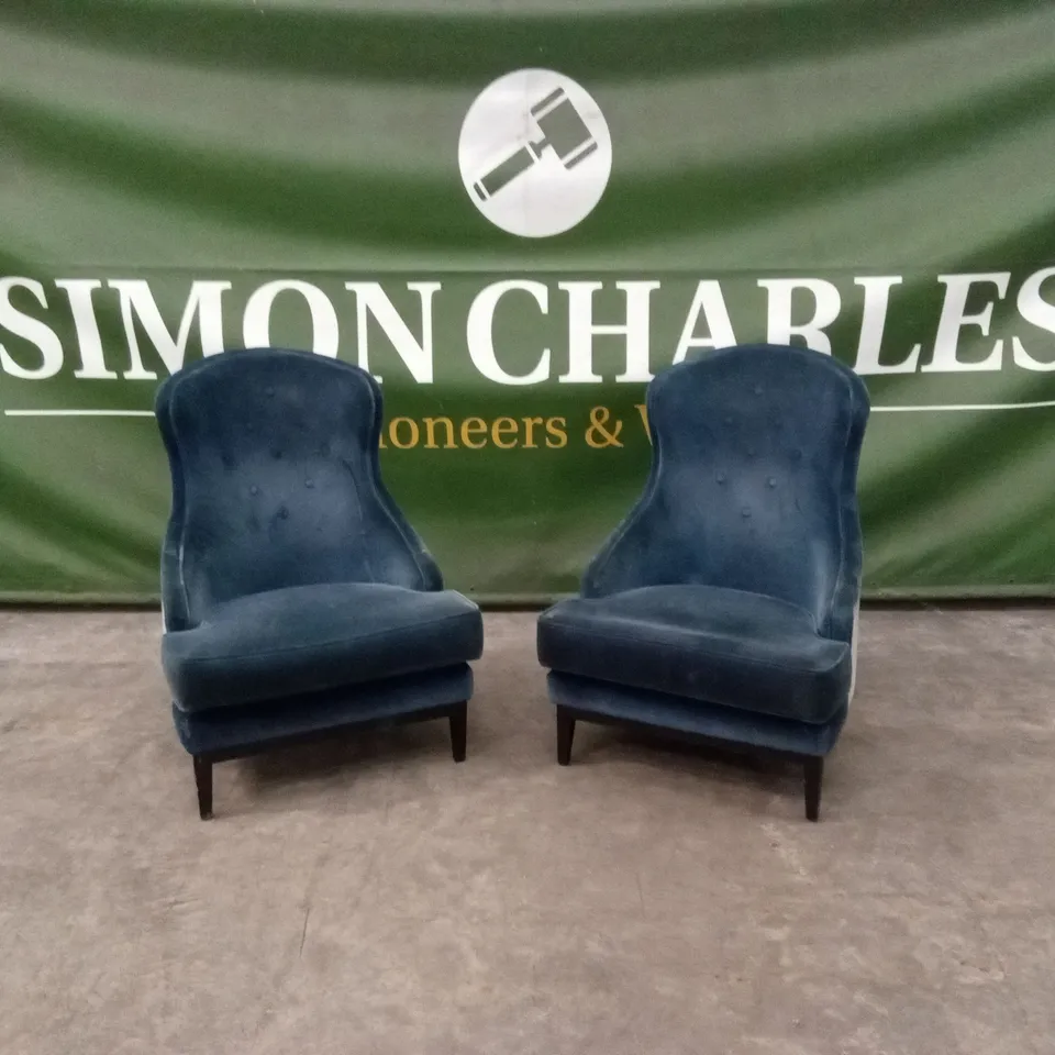 SET OF 2 QUALITY DESIGNER WING BACK VELVET CHAIRS