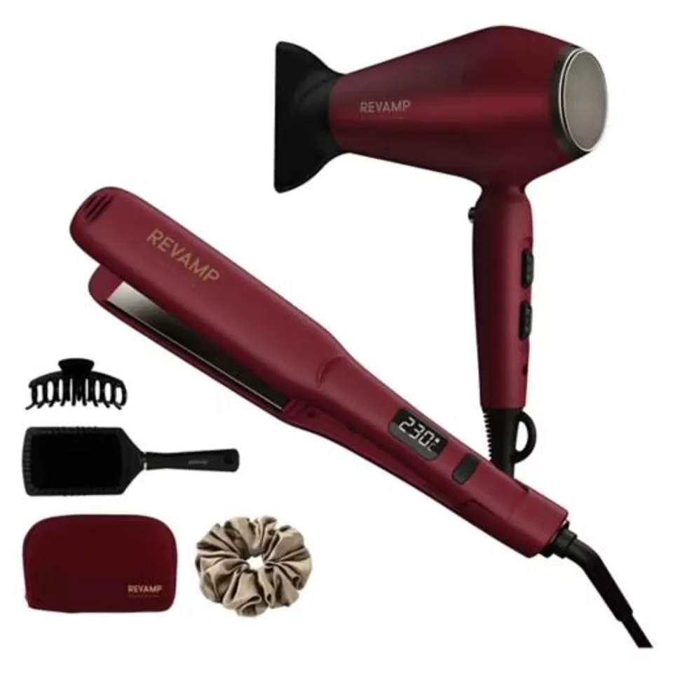 BOXED REVAMP PROFESSIONAL THE FOREVER LOVE PROGLOSS RADIANCE DRYER AND STRIGHTENER SET GSST200DR375-GB