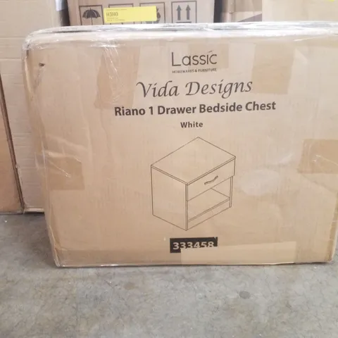 BOXED VIDA DESIGNS RIANO 1 DRAWER BEDSIDE CHEST WHITE