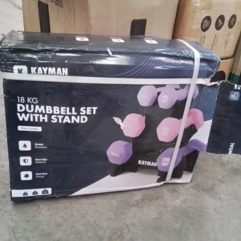 BOXED KEPLIN 18KG DUMBELL SET WITH STAND