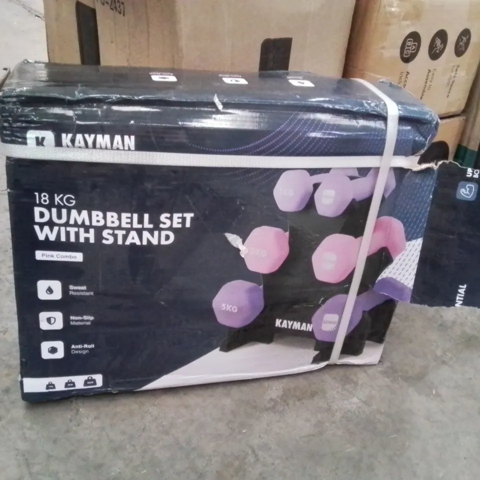 BOXED KEPLIN 18KG DUMBELL SET WITH STAND
