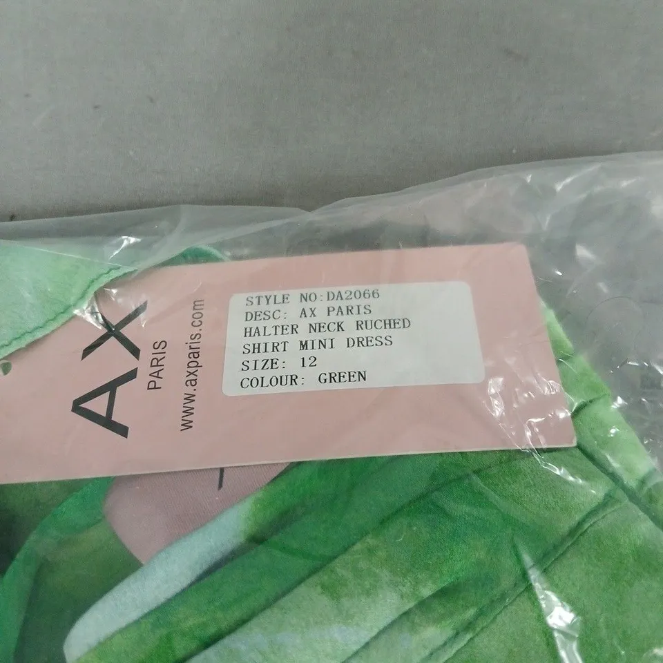 AX PARIS HALTER NECK RUCHED MINI DRESS – GREEN – UK SIZE 12