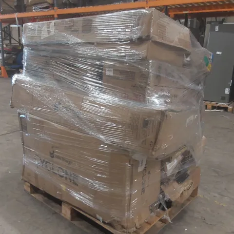 PALLET CONTAINING A LARGE QUANTITY OF ASSORTED ITEMS INCLUDING: TRAMPOLINE PARTS, NEW IMAGE CYCLONE X3 EXERCISE BIKE, WONDER CORE EXERCISE MACHINE ECT