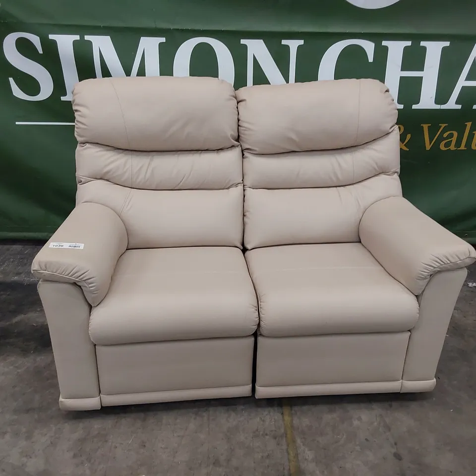 QUALITY BRITISH DESIGNER G PLAN MALVERN MANUAL RECLINING TWO SEATER SOFA CAMBRIDGE STONE LEATHER 