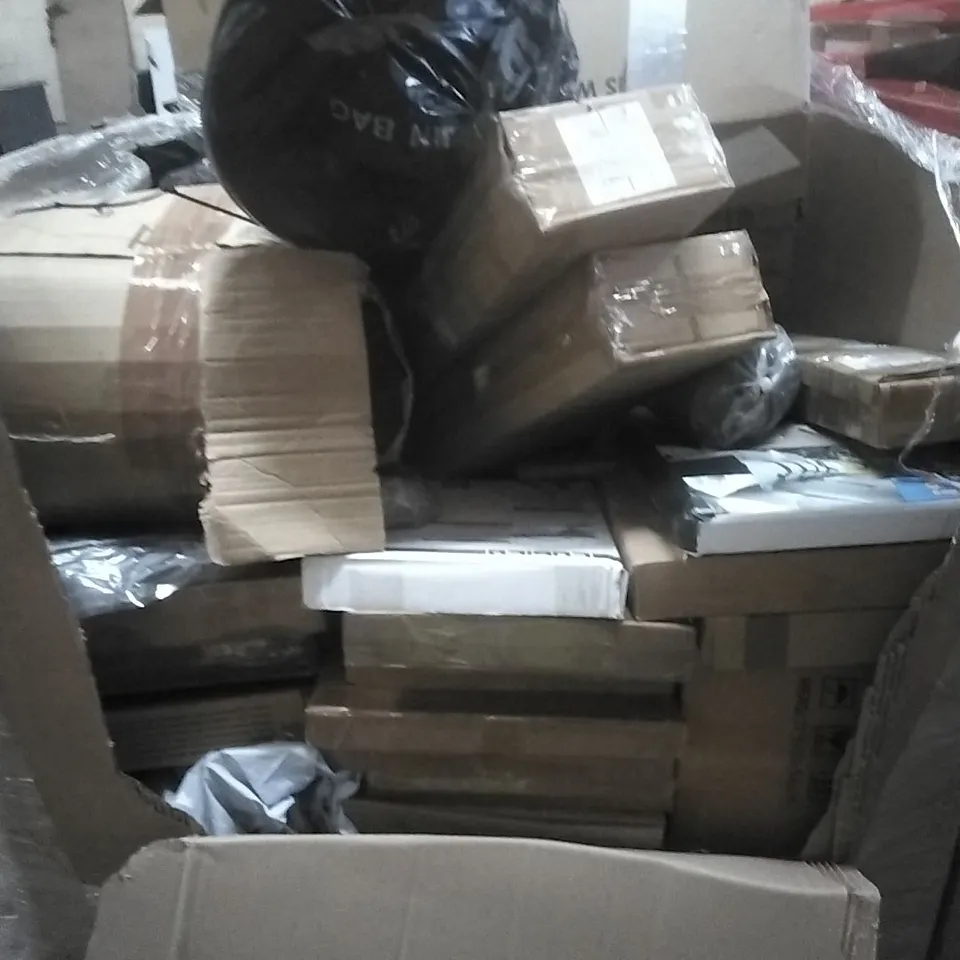 PALLET OF ASSORTED HOUSEHOLD GOODS AND PRODUCTS TO INCLUDE; BLINDS, BOXED FURNITURE ETC