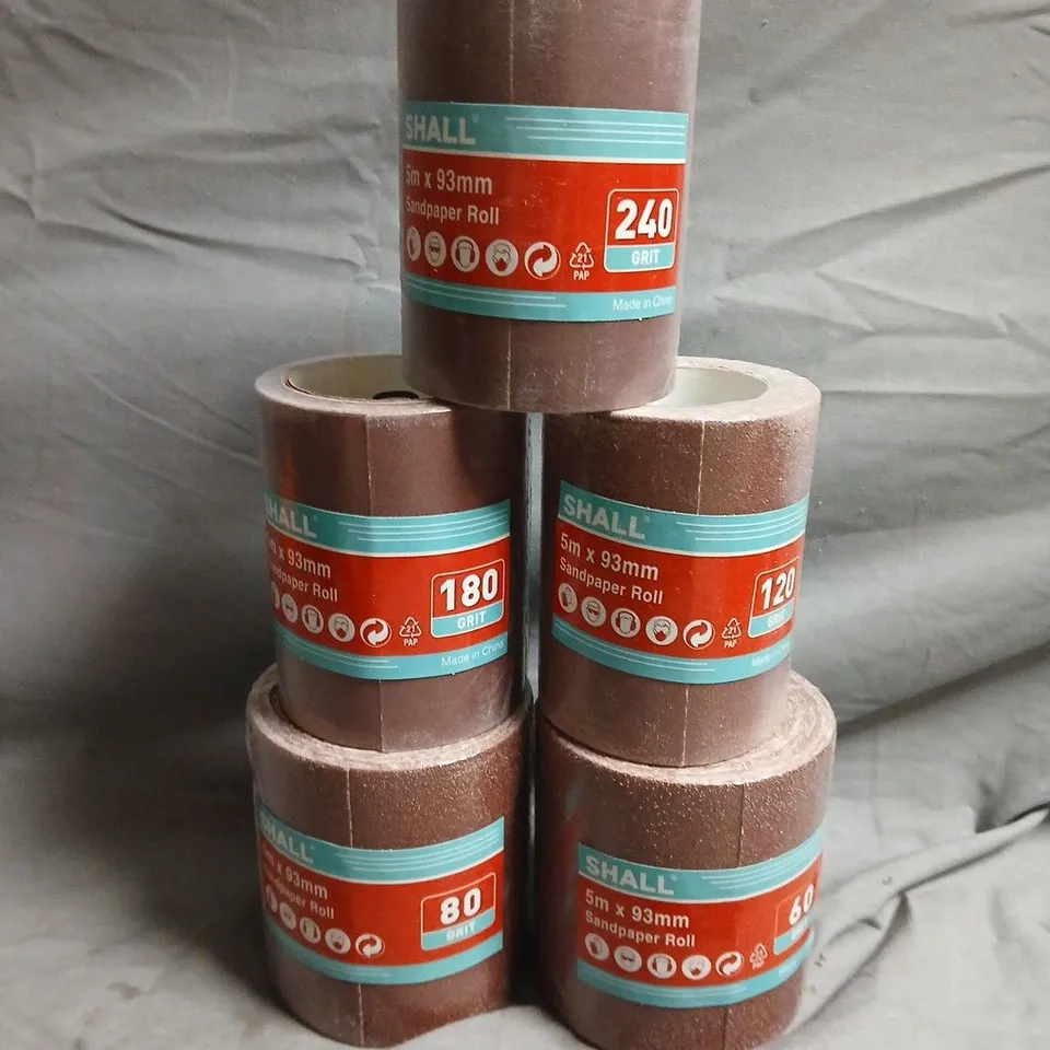 LOT OF 5 SHALL ASSORTED ROLLS OF SANDPAPER