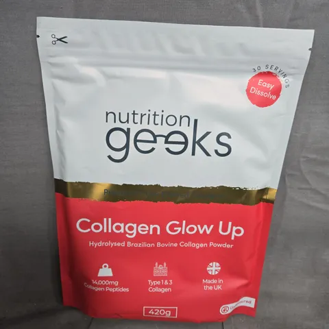 NUTRITION GEEKS COLLAGEN GLOW UP POWDER – HYDROLYSED BRAZILIAN BOVINE COLLAGEN, 420G 
