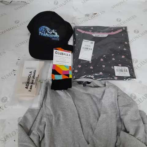 BOX OF APPROXIMATELY 25 ASSORTED CLOTHING ITEMS TO INCUDE - TROUSERS , HAT , JUMPER , SOCKS ETC