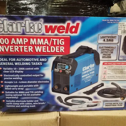 BOXED CLARKE MMA/TIG200 200 AMP INVERTER MMA/TIG WELDER (230V)