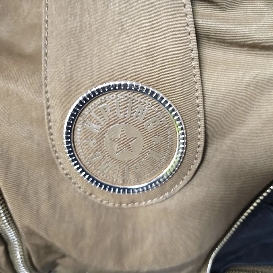 KIPLING CROSSBODY BAG – TAN NYLON WITH ROUND LOGO