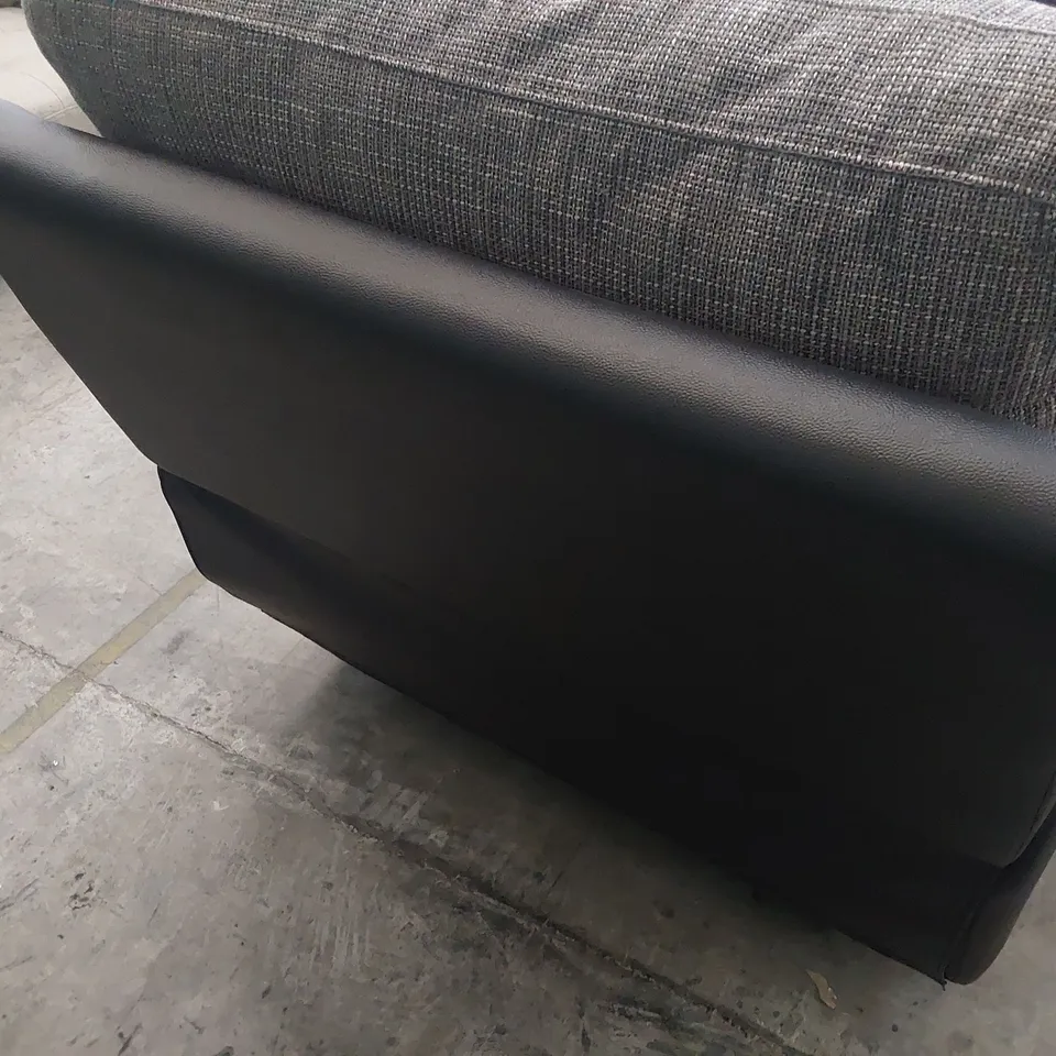 DESIGNER MANUAL RECLINING EASY CHAIR BLACK FAUX LEATHER & GREY FABRIC 