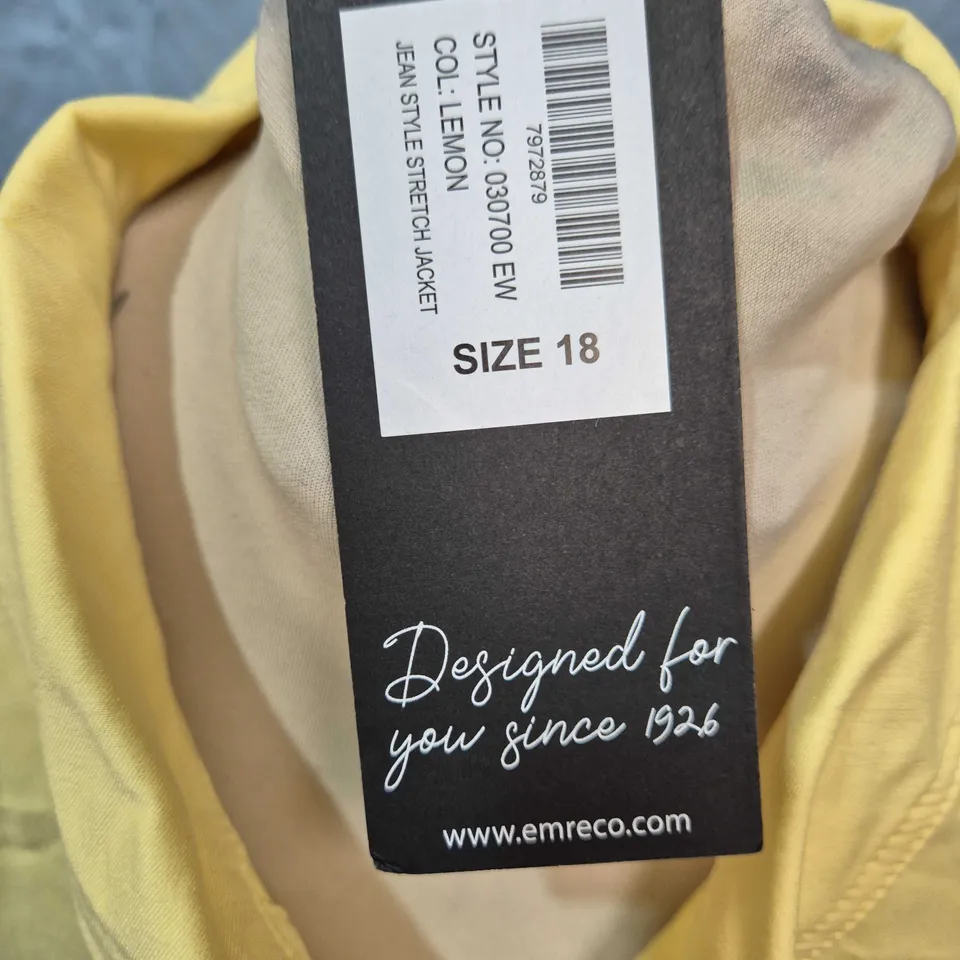 EMRECO WOMEN'S JEAN-STYLE STRETCH JACKET – LEMON, UK SIZE 18
