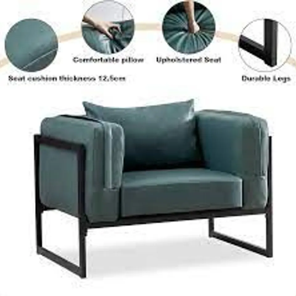 BOXED METAL FRAME SINGLE SEAT CHAIR 90CM - GREEN FABRIC (ONLY BOX 1 OF 2)