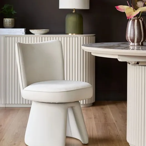 BOXED SET OF 2 DANETTI JENNA CREAM FABRIC SWIVEL DINING CHAIR