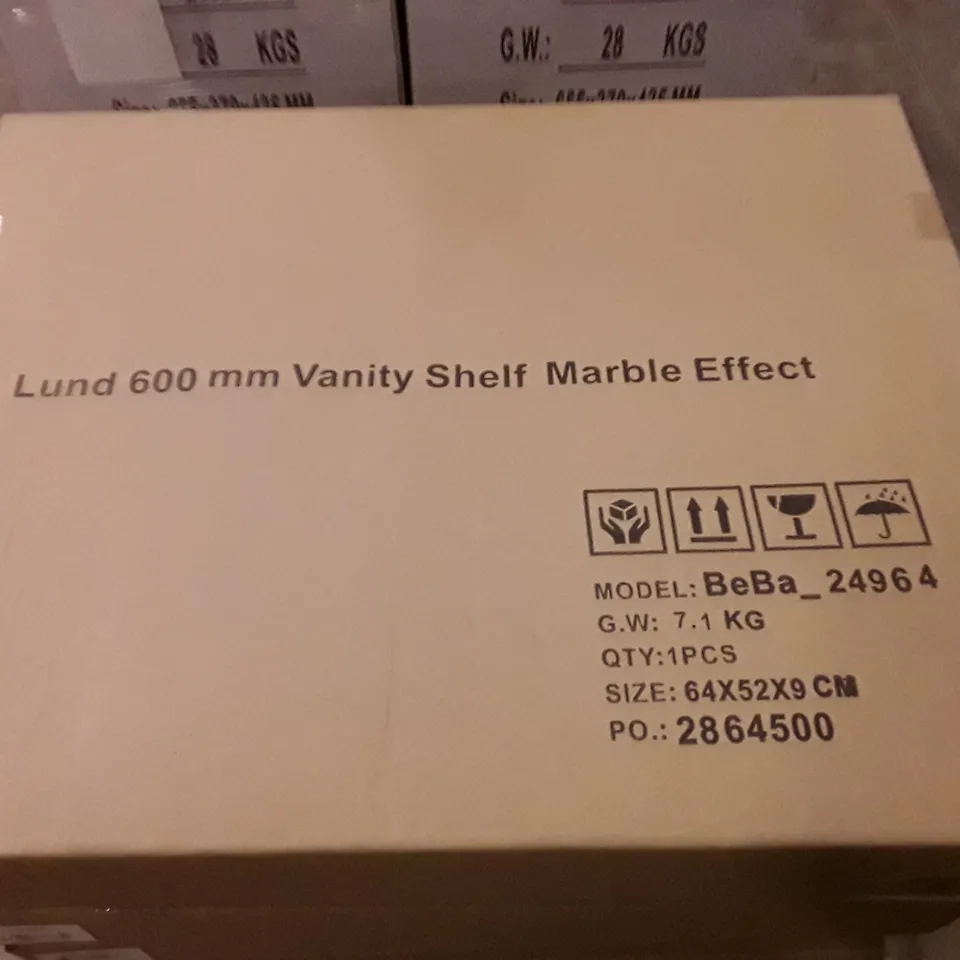 BOXED LUND 600MM VANITY SHELF IN MARBLE EFFECT - 64X52X9CM