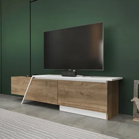 BOXED REXDALE TV UNIT - WHITE/WALNUT