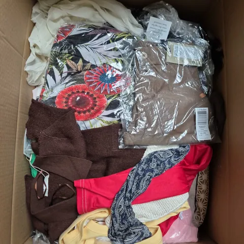 LARGE BOX OF APPROXIMATELY 25 ASSORTED CLOTHING ITEMS IN VARIOUS COLOURS, STYLES AND SIZES - COLLECTION ONLY