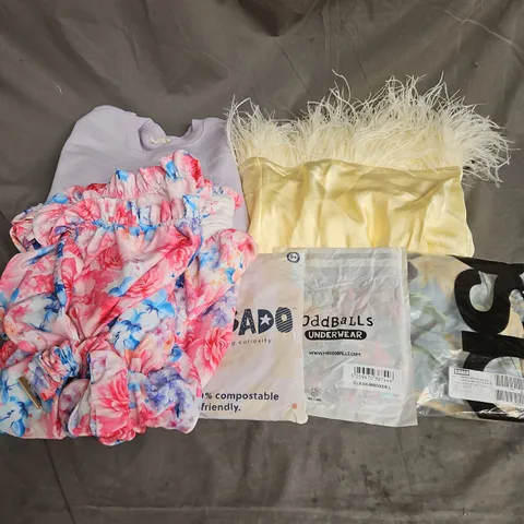 BOX OF APPROXIMATELY 20 ASSORTED CLOTHING ITEMS TO INCLUDE DRESS, JUMPER, UNDERWEAR, ETC