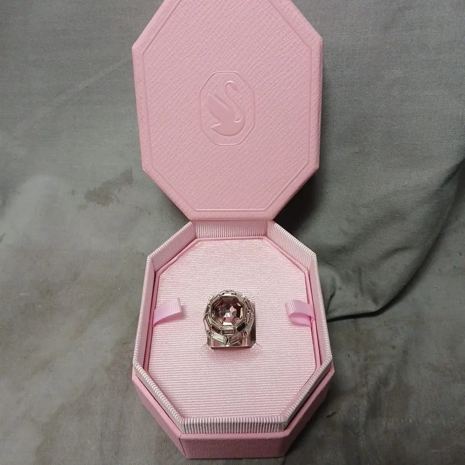 BOXED SWAROVSKI PINK GEMSTONE STATEMENT RING WITH BAGUETTE CRYSTALS