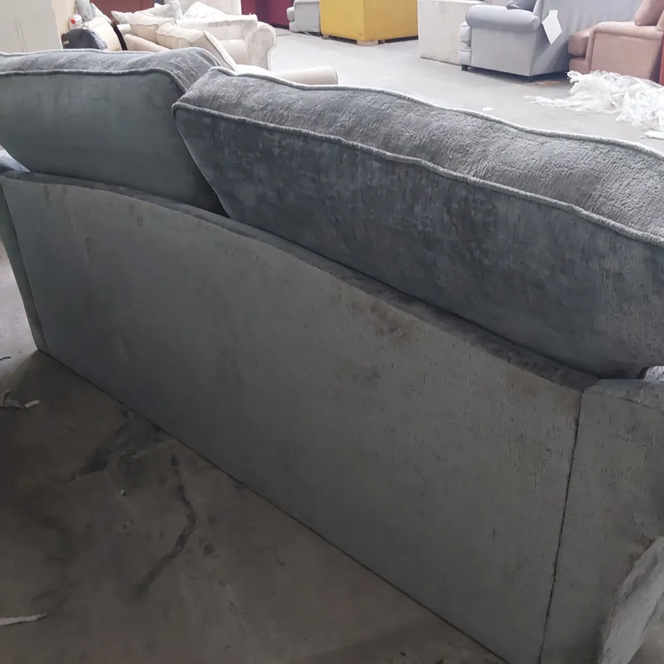 DESIGNER THREE SEATER SCROLL ARM SOFA GREY FABRIC 