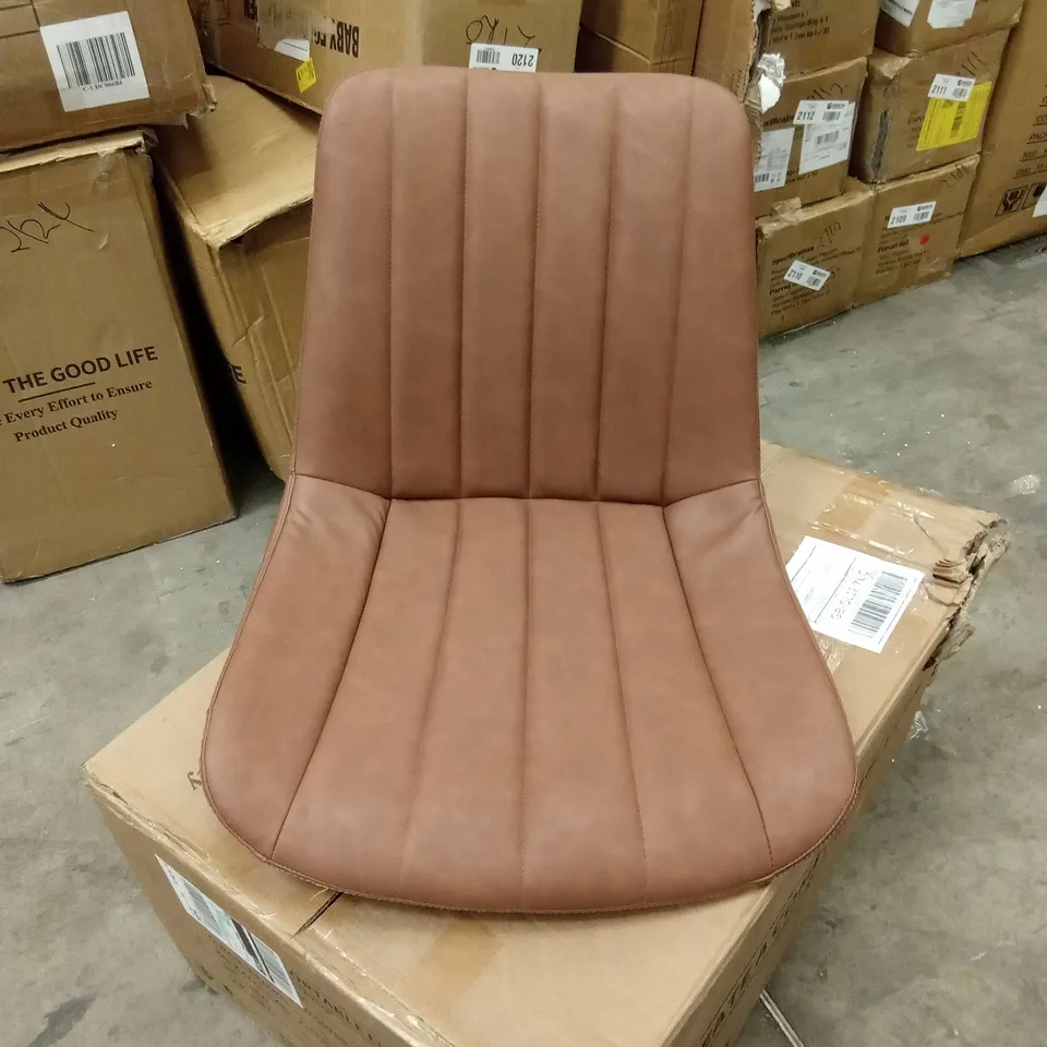 BOXED SET OF 2 BROWN FAUX LEATHER DINING CHAIRS