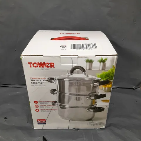 BOXED TOWER 3 TIER 18CM STAINLESS STEEL STEAMER 