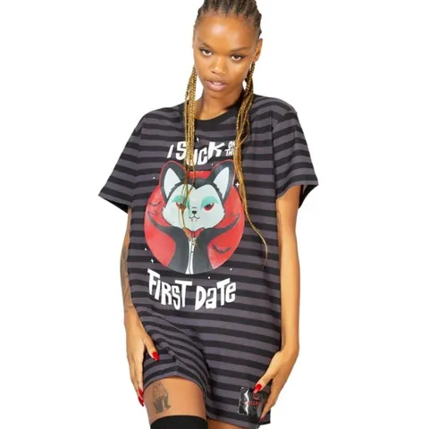 BRAND NEW KILLSTAR - PURRRFECT PAIRING - BLACK  WOMEN'S T-SHIRT (PYJAMAS) SIZE S