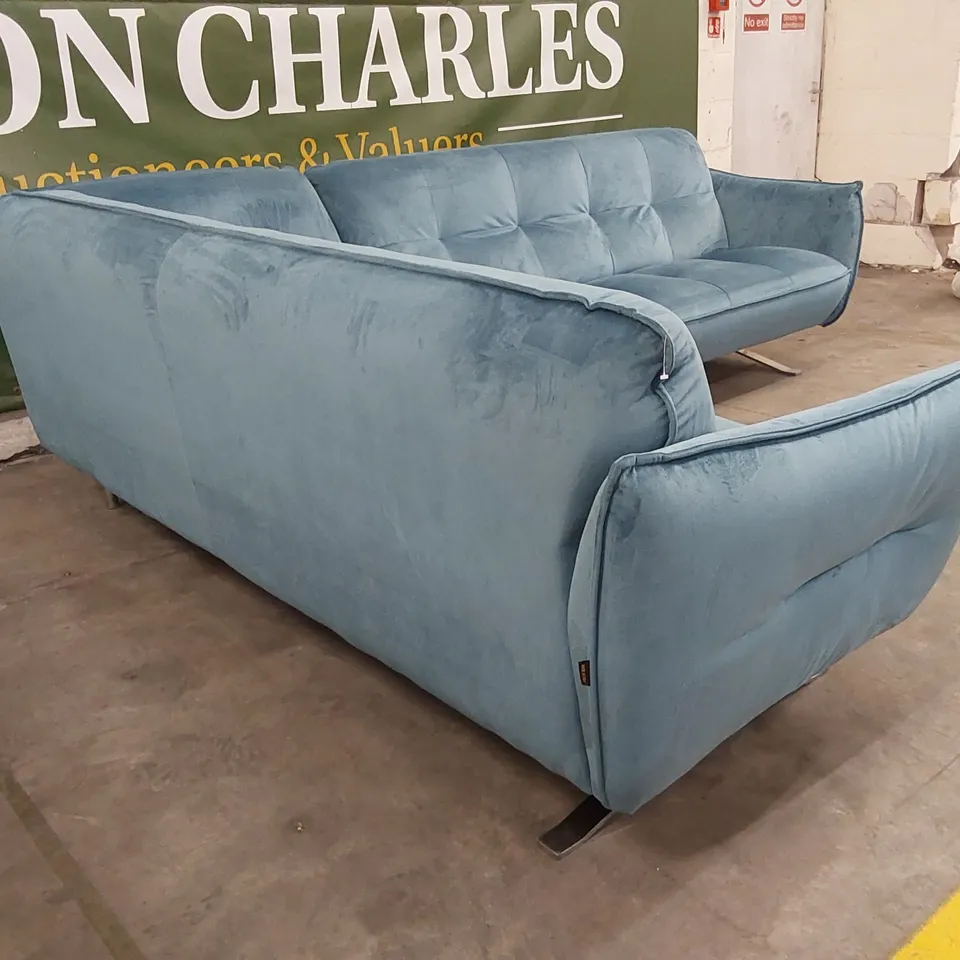 QUALITY DESIGNER ITALIAN MADE SEVILLE BLUE VELVET CORNER SOFA 