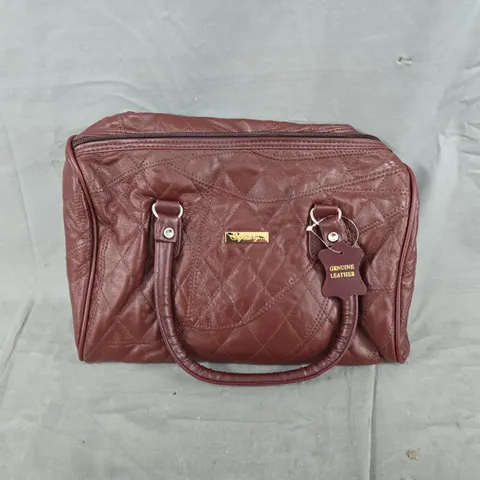 GENUINE LEATHER QUILTED HANDBAG – BURGUNDY
