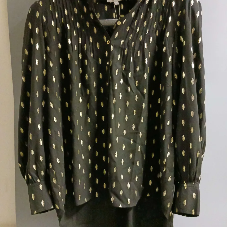 APRICOT LADIES BLOUSE BLACK AND GOLD SIZE 12