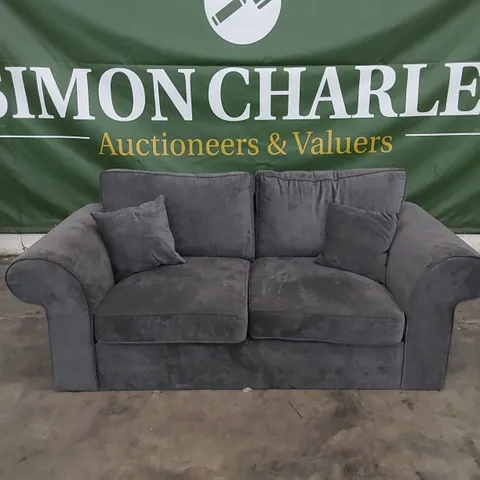DESIGNER CHARCOAL FABRIC UPHOLSTERED SOFA WITH CUSHIONS