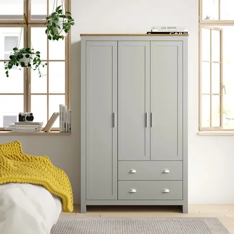 BOXED LORETTA 3 DOOR WARDROBE - GREY (2 BOXES)